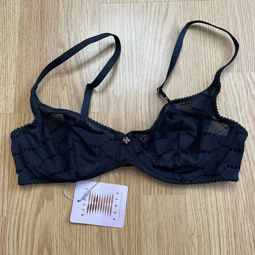 Savage X Fenty Flocked Logo Demi Bra, 34C
